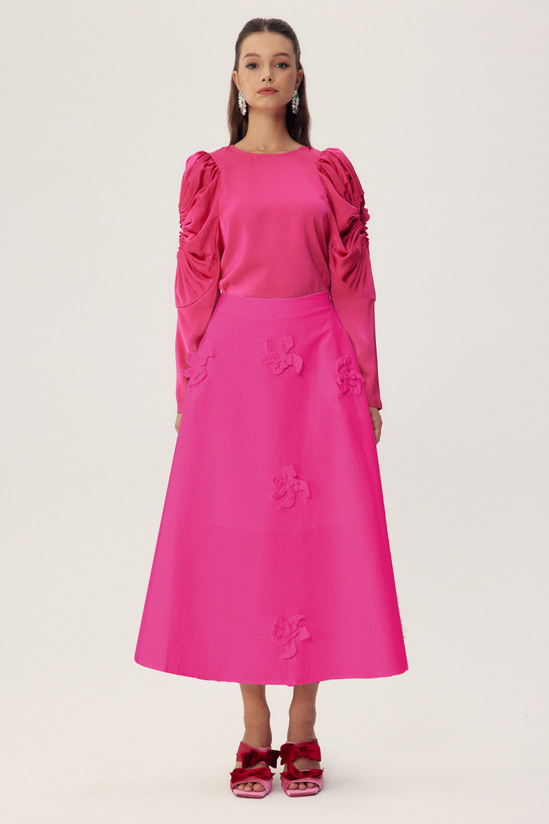 Una Sculpted Sleeves Satin Blouse