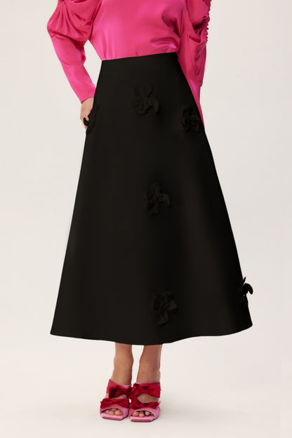 Una Sclupted Flower A-line Midi Skirt