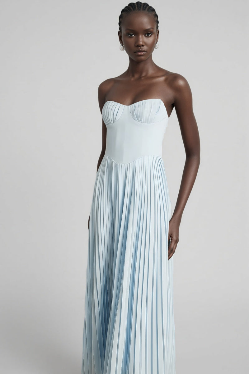 Dalia Blue Pleated Corset Maxi Dress