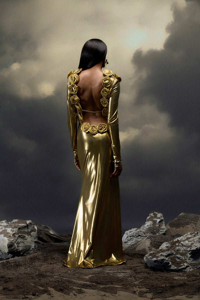 Octavia Applique Backless Maxi Dress
