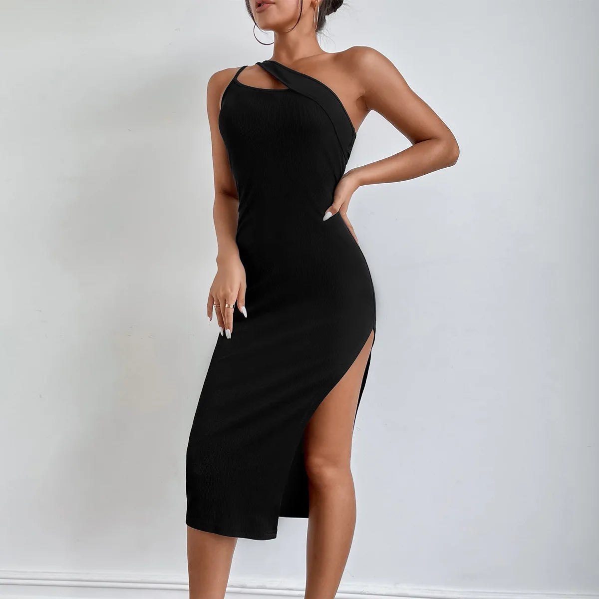 New Slit Oblique Slimming Y2k Midi Dresses