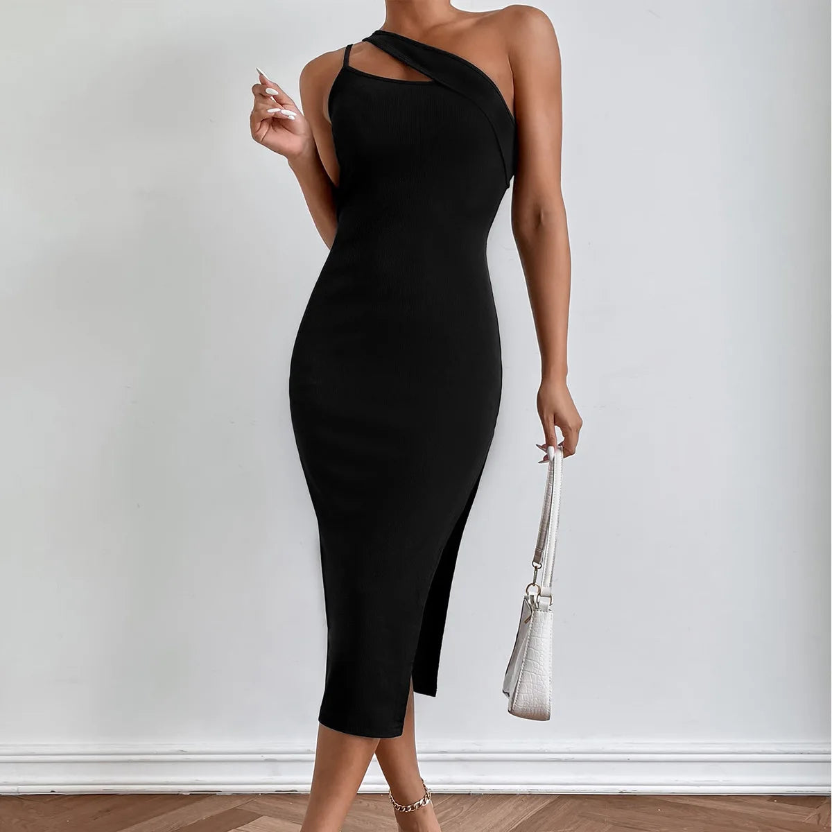 New Slit Oblique Slimming Y2k Midi Dresses