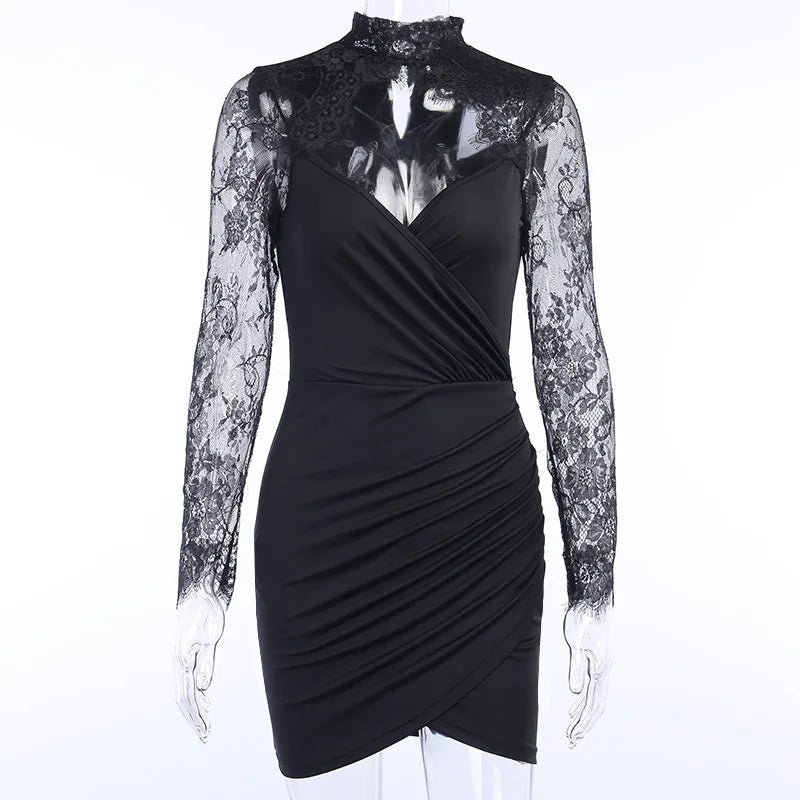 Splicing Long-sleeved Femininity V-neck Crop Party Midi Dresses