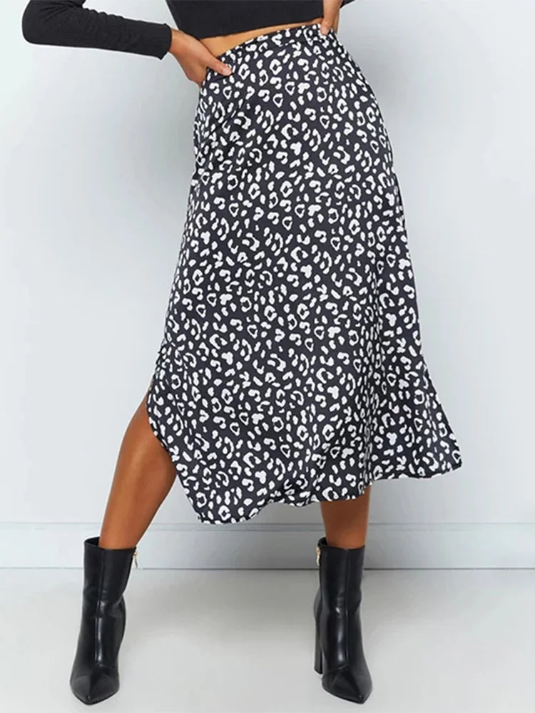 Dressbetty - Leopard Print Chiffon Split Skirt