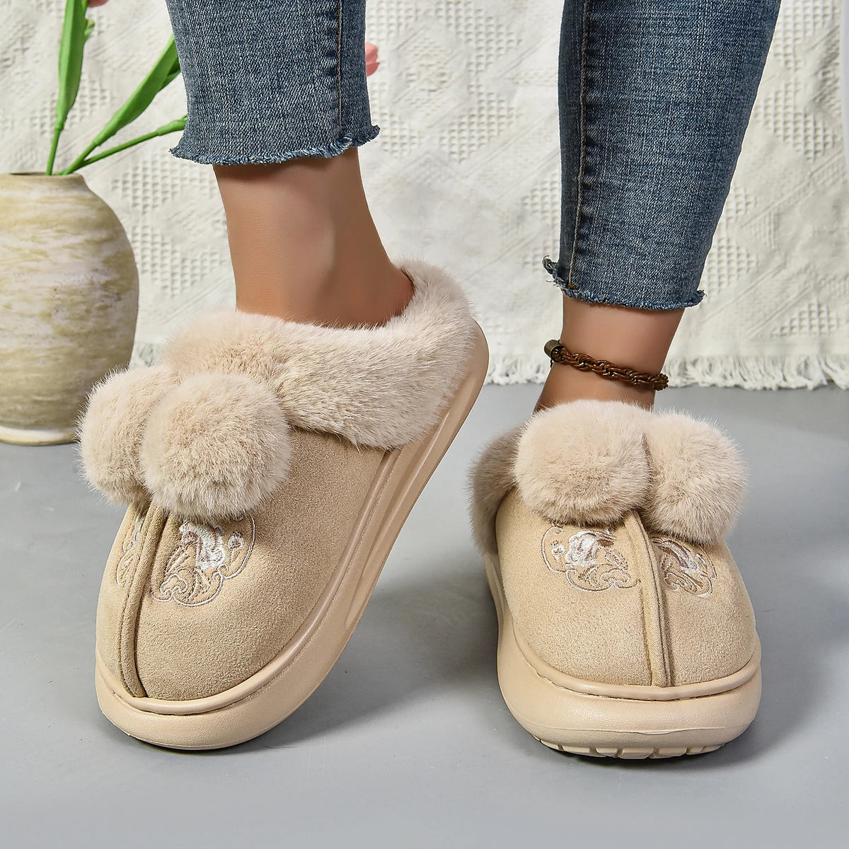 Warm Indoor Plush Platform Cotton Slippers Winter Snow Boot