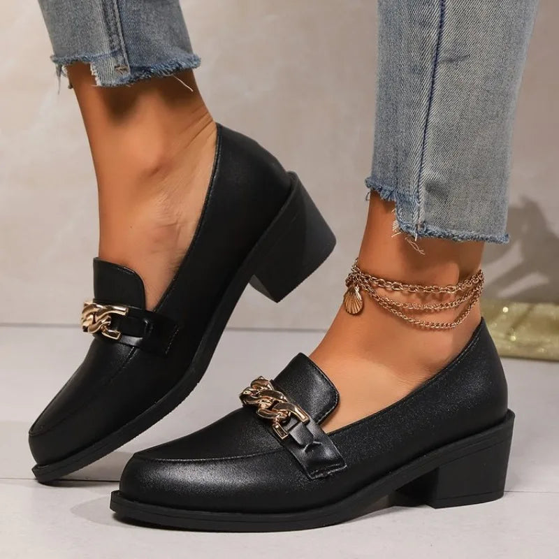 Black Platform Slip on Leather Designer Boat Flats Oxfords Loafers