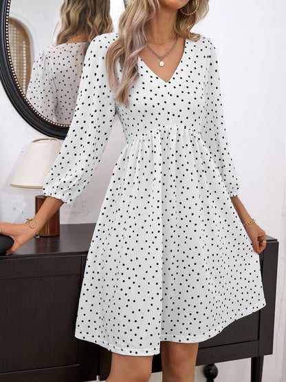 Summer Beach Chiffon Long Sleeve Polka Dot Midi Dresses
