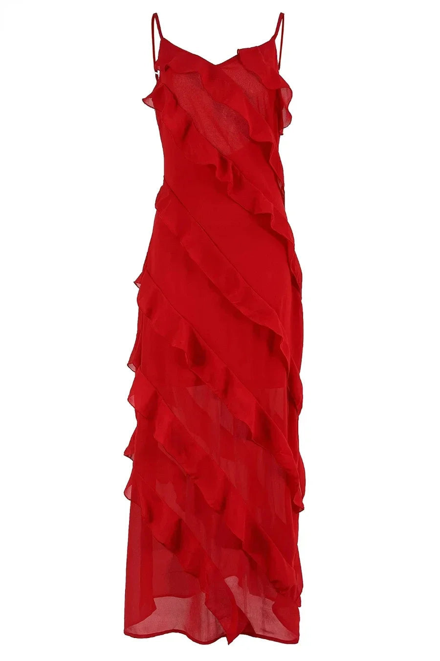Chiffon Maxi Dress With Ruffles and Backless Split - Long Summer Wedding/christmas Party Outfit