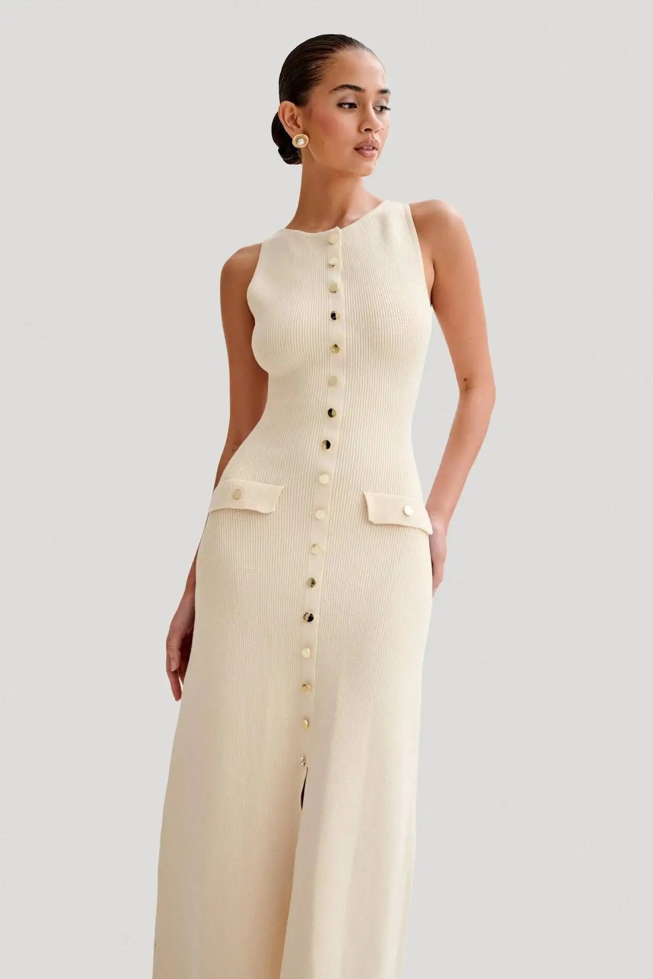 Stylish Sleeveless Bodycon Knitted Long Dress for