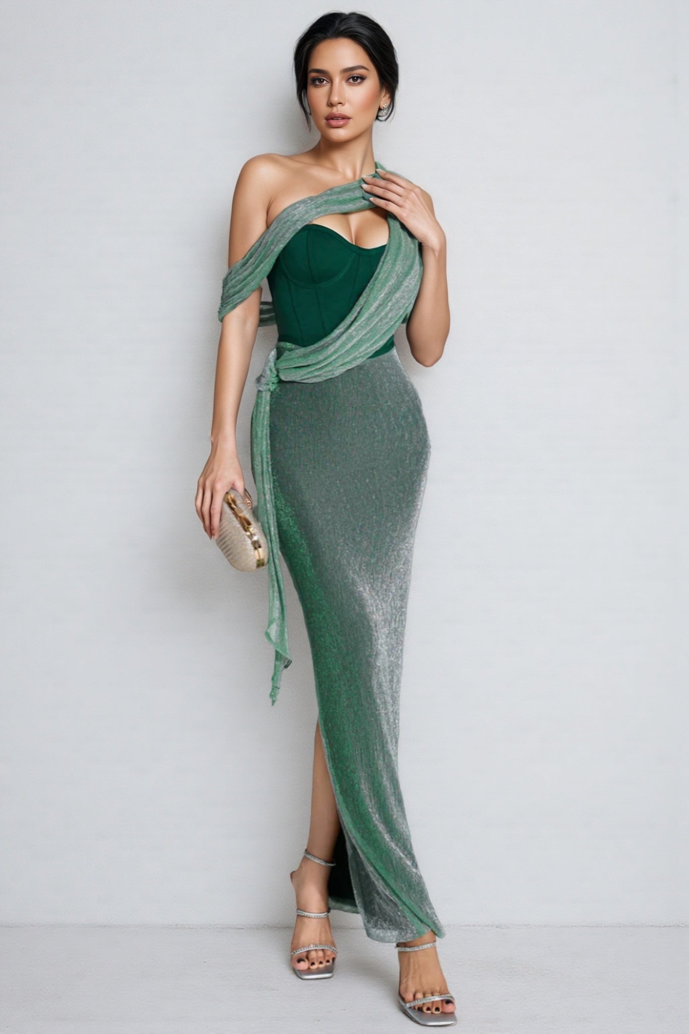 Serela Green Halter Strap Maxi Dress