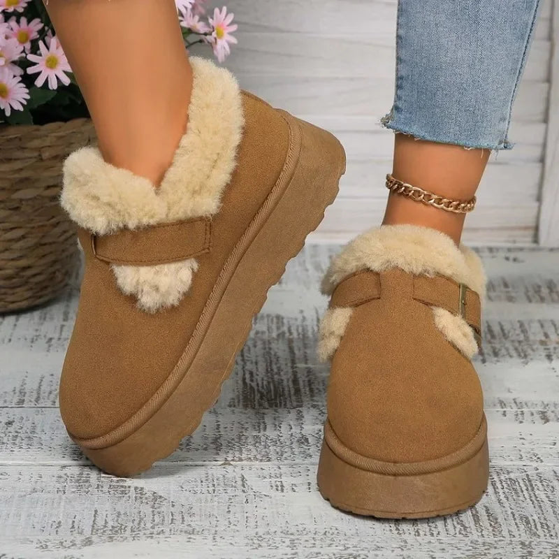Fashionable Plush Flat Stylish Cozy Non-slip Round Toe Snow Boot