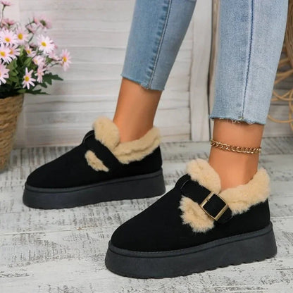 2024fashion Plush Flat Shoes Suede Round Toe Color Snow Boots Warm Flat Non-slip Ankle Boots Botas Mujer