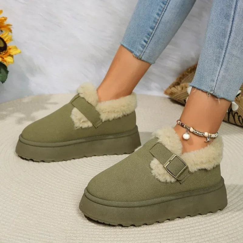 2024fashion Plush Flat Shoes Suede Round Toe Color Snow Boots Warm Flat Non-slip Ankle Boots Botas Mujer