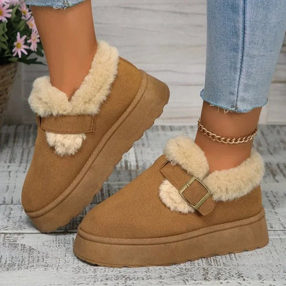 2024fashion Plush Flat Shoes Suede Round Toe Color Snow Boots Warm Flat Non-slip Ankle Boots Botas Mujer