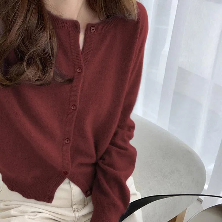 Single Knitted Long Pink Crop Knitted Cardigan Sweater