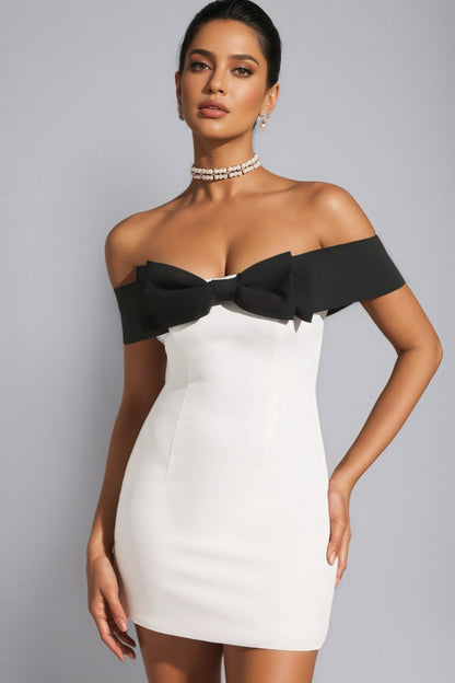 Parry Off-shoulder Bow Mini Dress