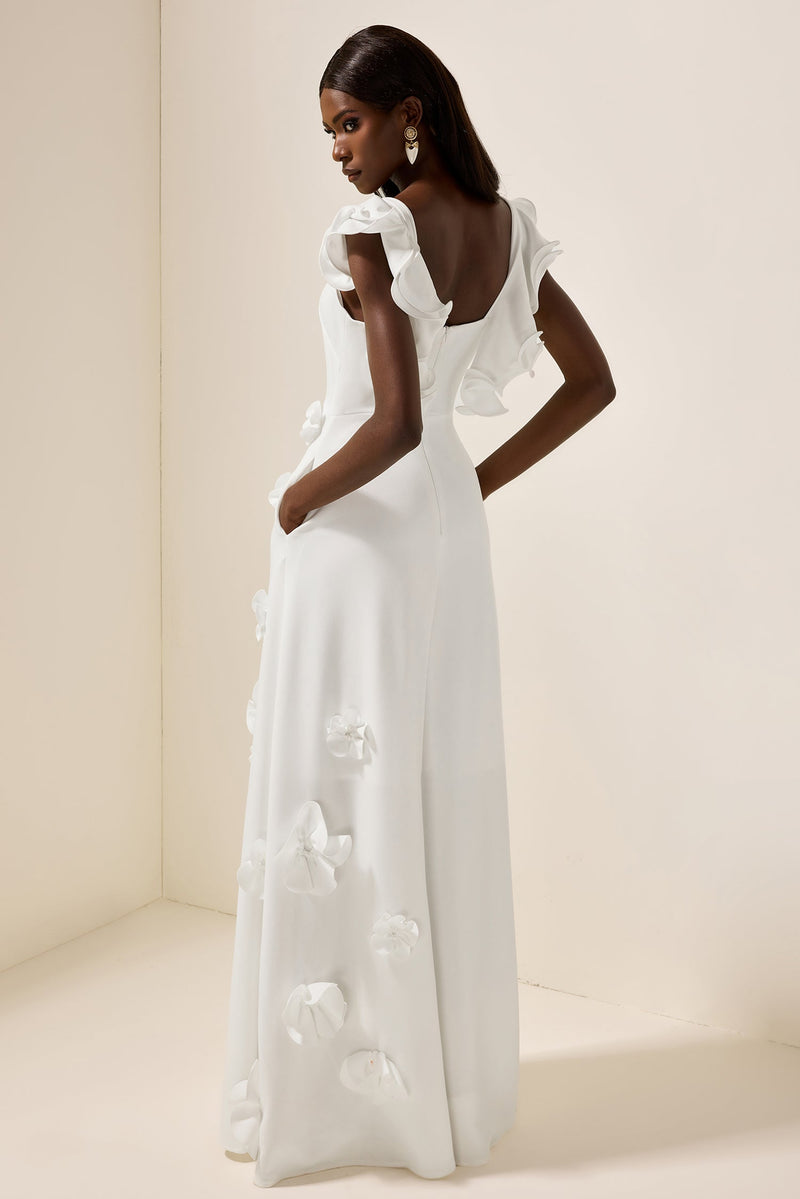 3d Flower Frill Sleeveless Maxi Dress