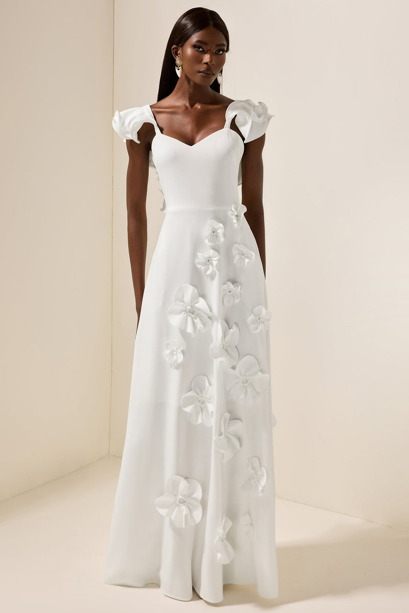 3d Flower Frill Sleeveless Maxi Dress