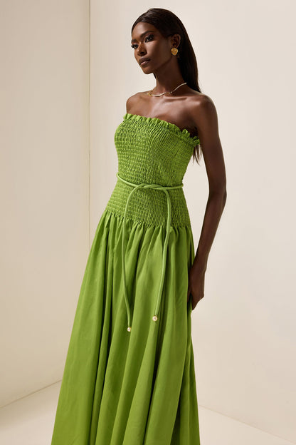 Smocking Sleeveless Midi Dress