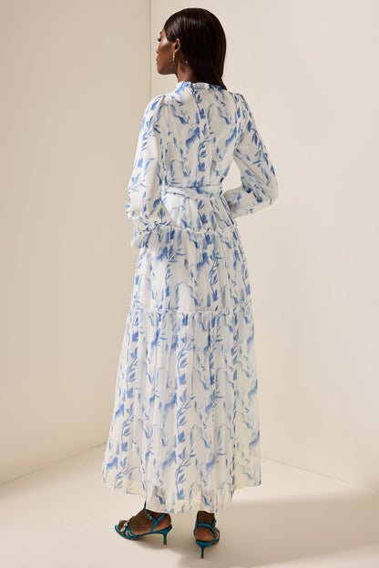 Frill Lantern Sleeve Maxi Dress With Belt