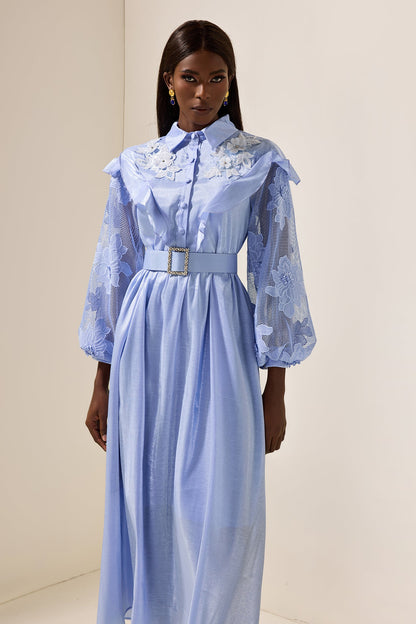 Lace Frill Midi Dress With Belt
