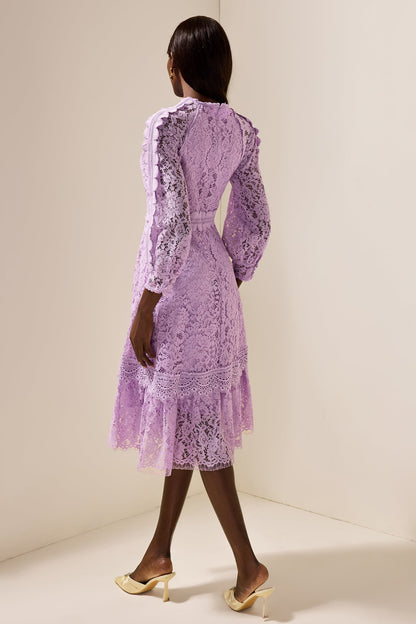 Embroidered Frill Midi Dress