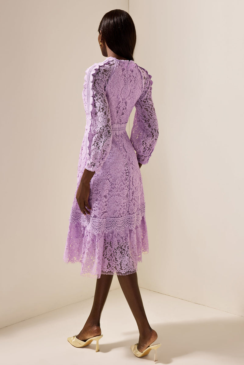 Embroidered Frill Midi Dress