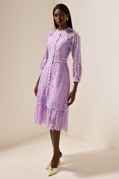 Embroidered Frill Midi Dress