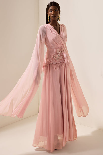 Embroidered Feather Maxi Dress