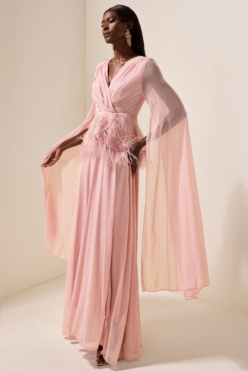Embroidered Feather Maxi Dress