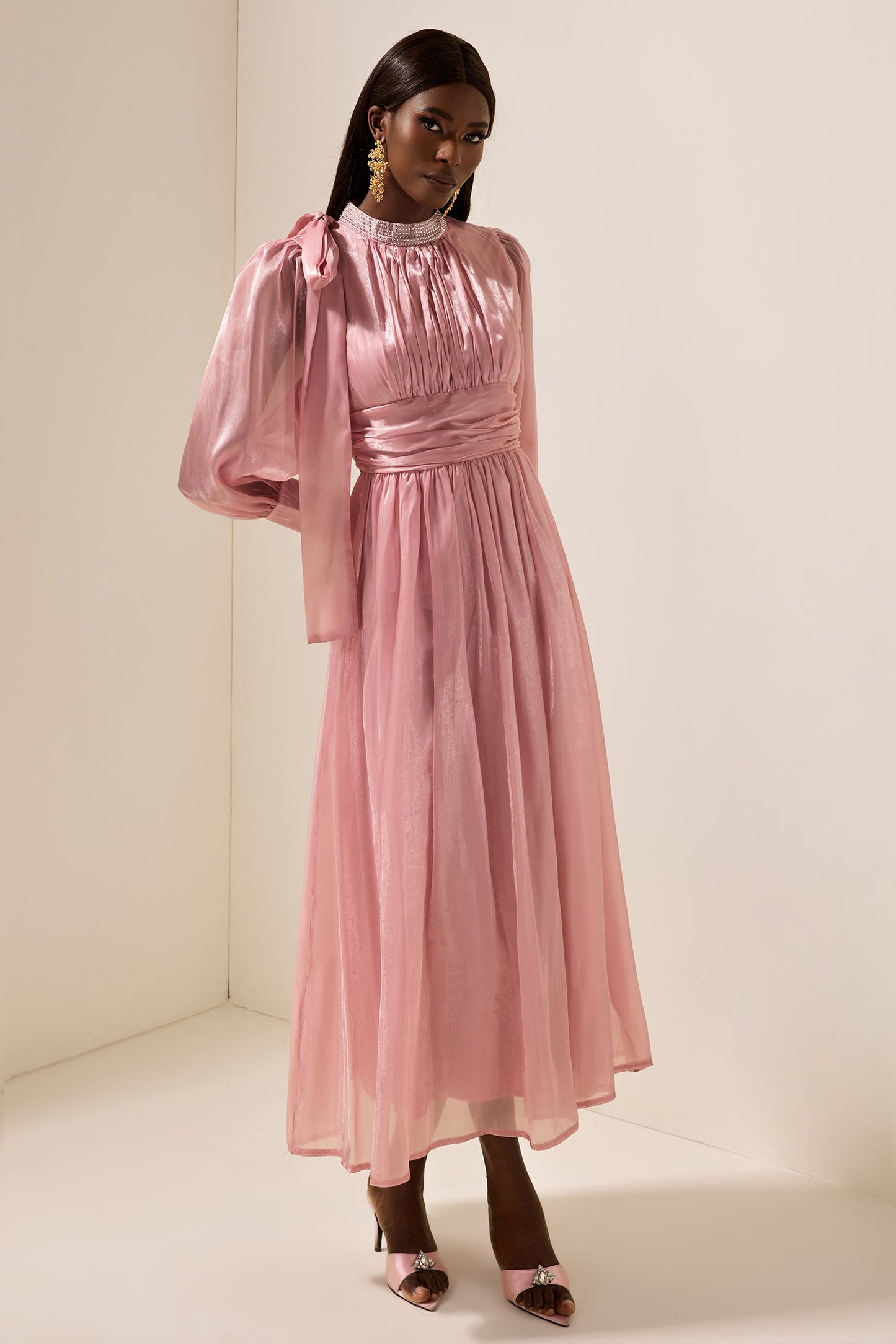 Rhinestone Ruched Midi Dress