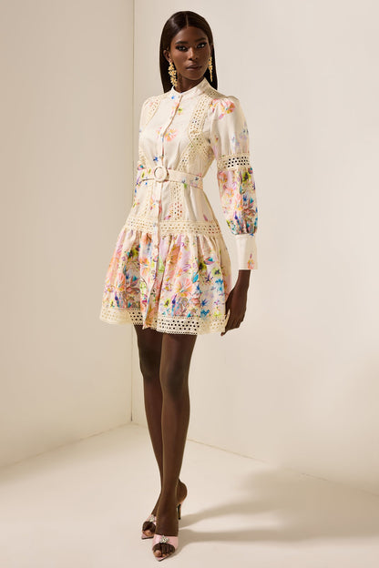 Lace Bottom Mini Dress With Belt
