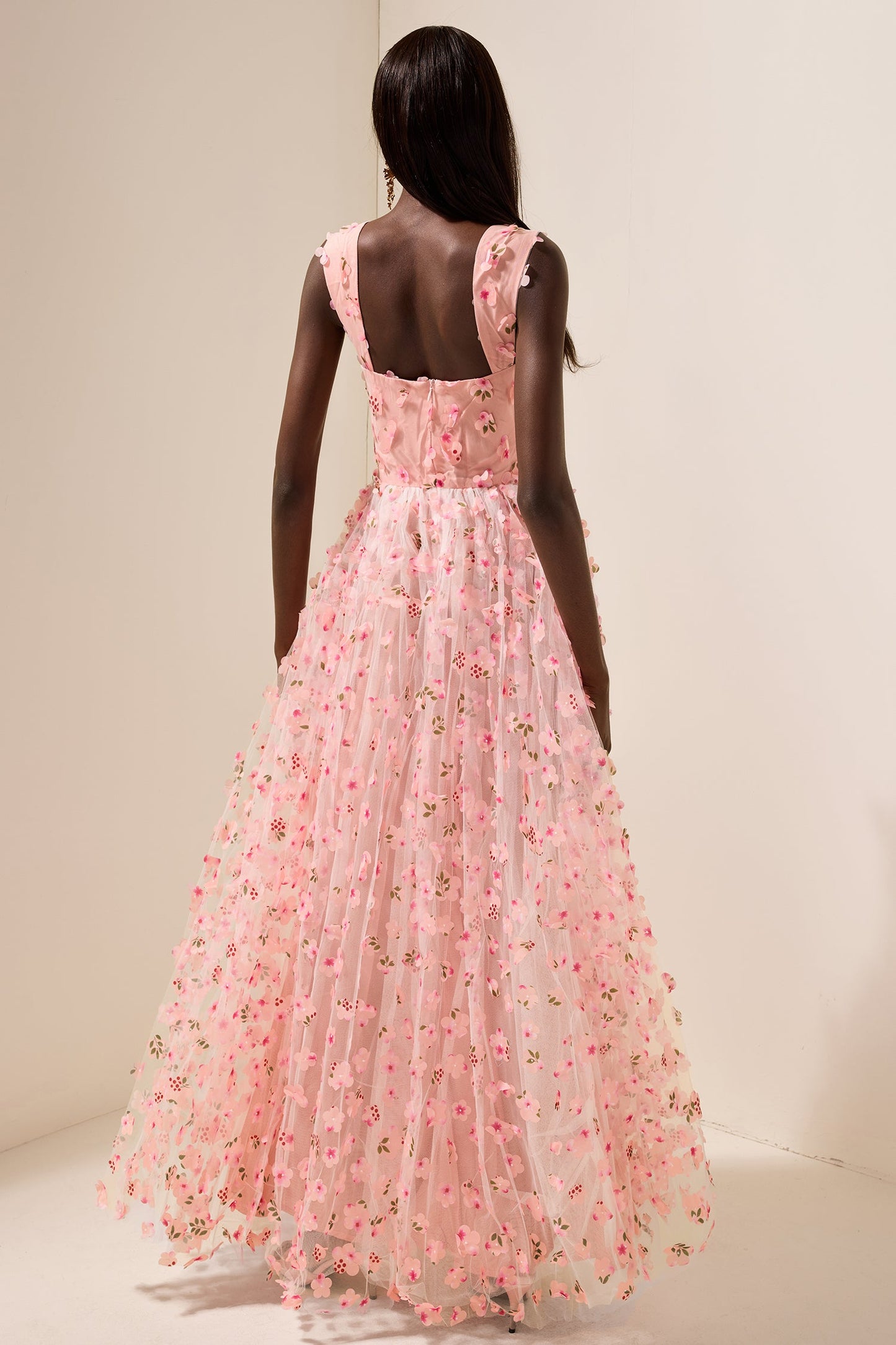 3d Mesh Sleeveless Maxi Dress