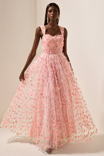 3d Mesh Sleeveless Maxi Dress