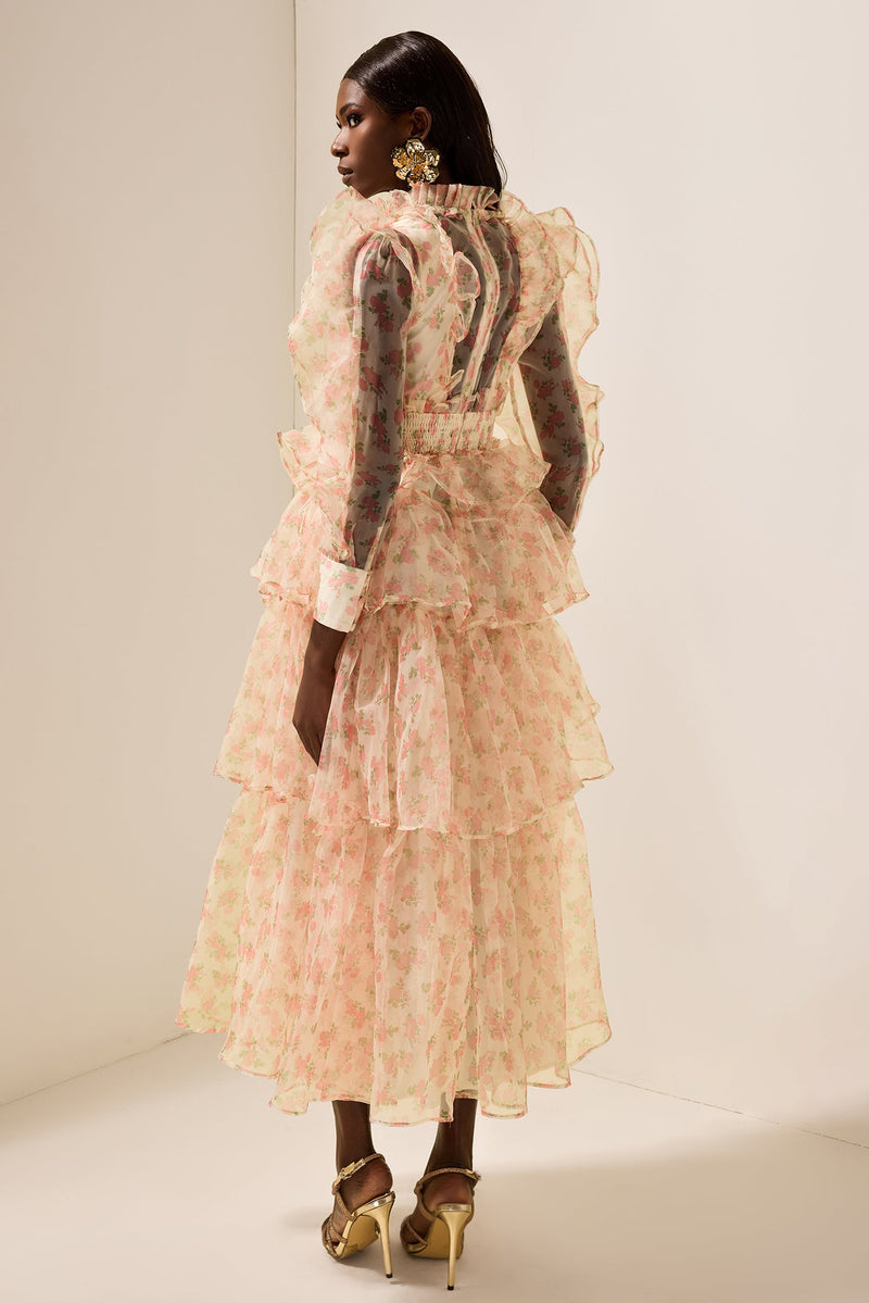 Long Sleeve Smocking Tiered Midi Dress