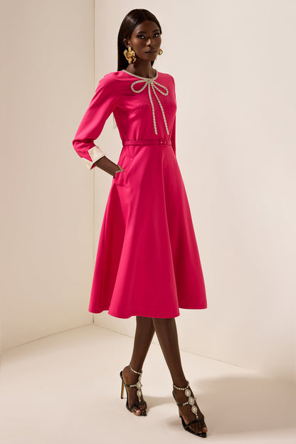 Rhinestone Midi Dress With Belt