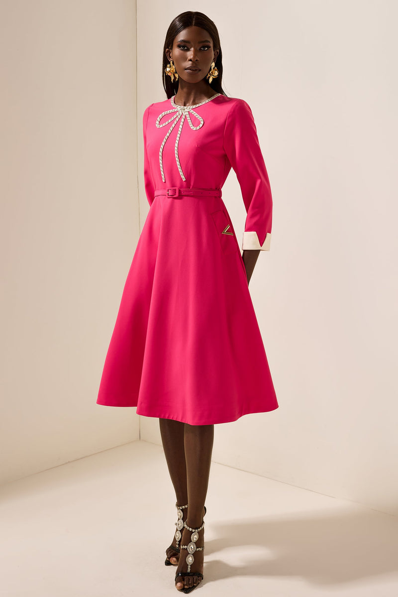 Rhinestone Midi Dress With Belt