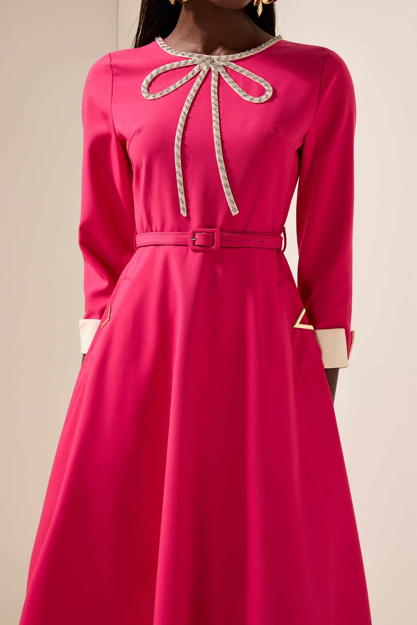 Rhinestone Midi Dress With Belt