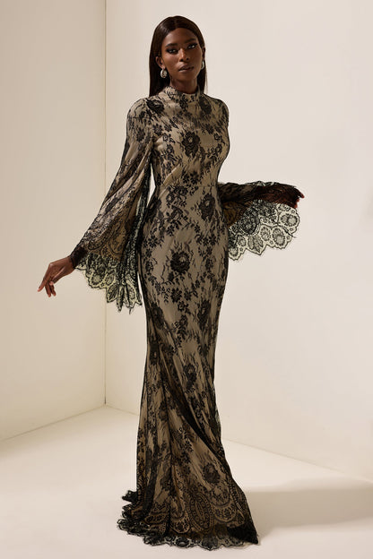 Lace Long Sleeve Midi Dress