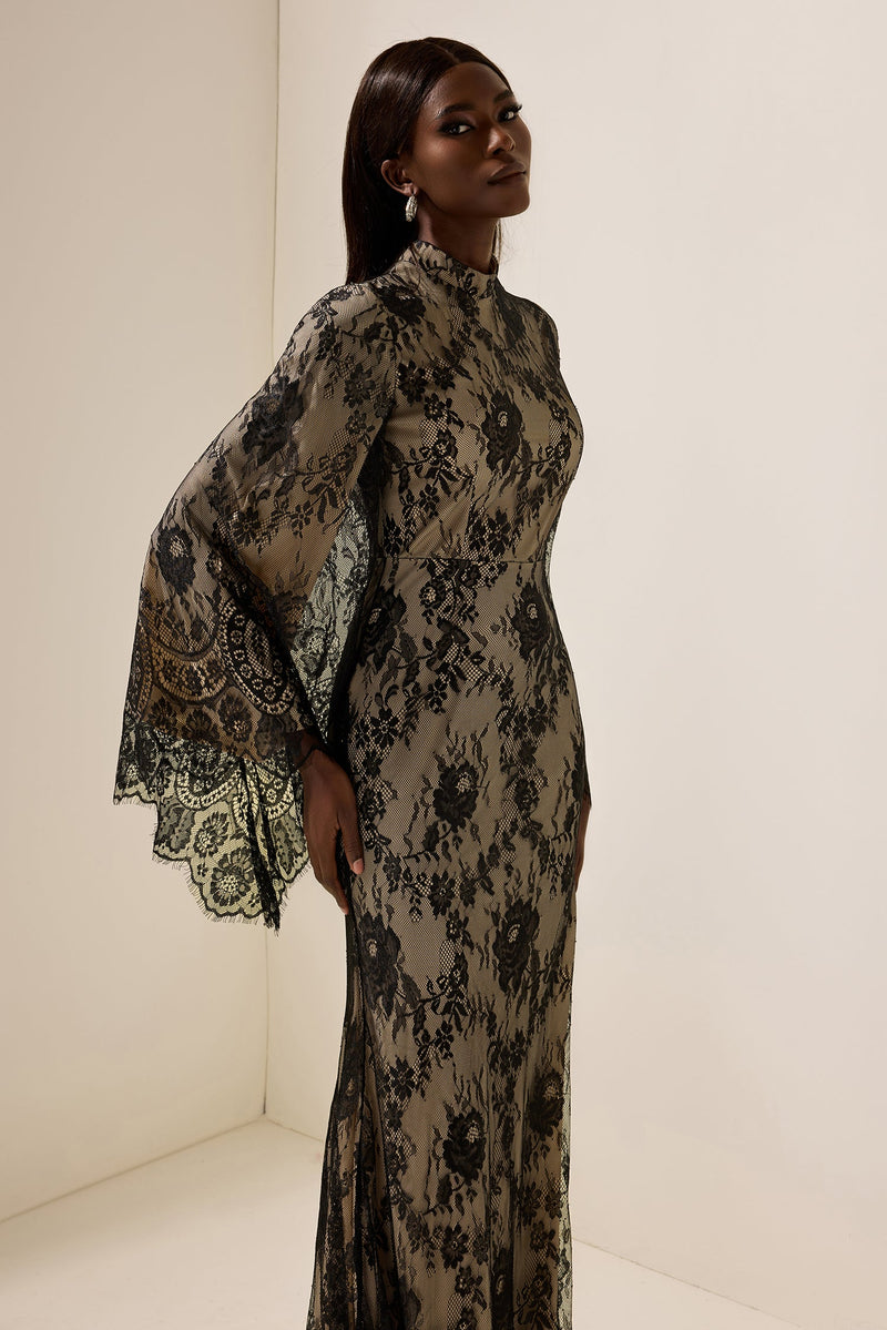 Lace Long Sleeve Midi Dress