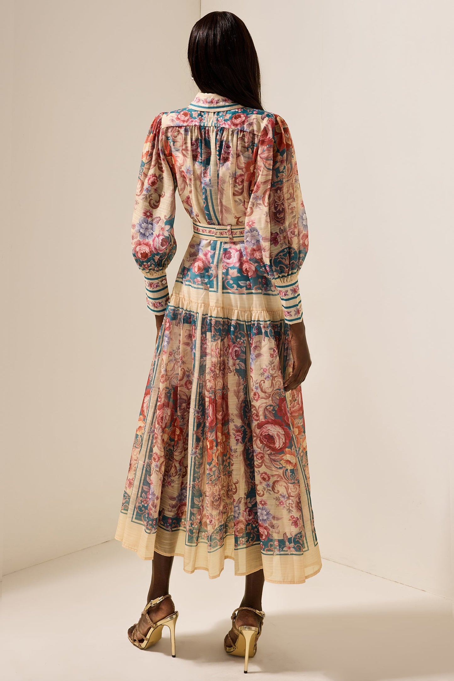 Shirt Collar Lantern Sleeve Midi Dress