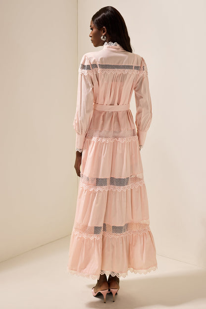 Lace Bottom Midi Dress With Belt