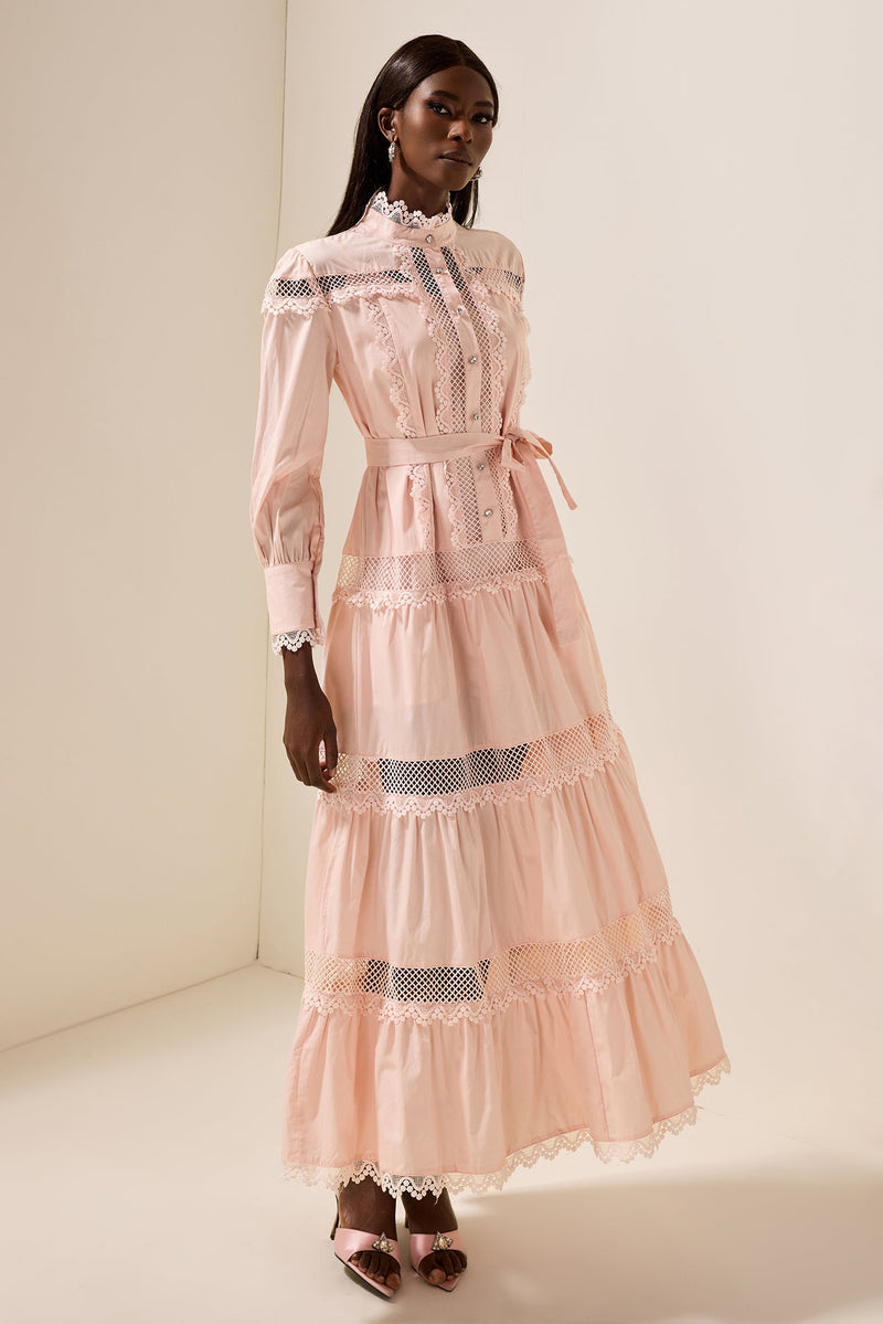 Lace Bottom Midi Dress With Belt