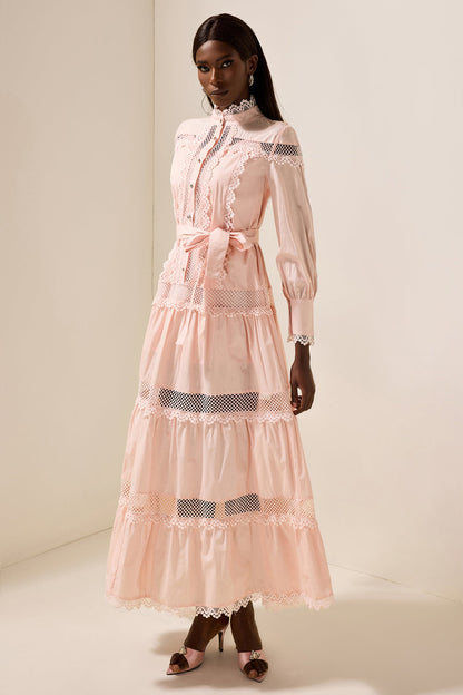 Lace Bottom Midi Dress With Belt