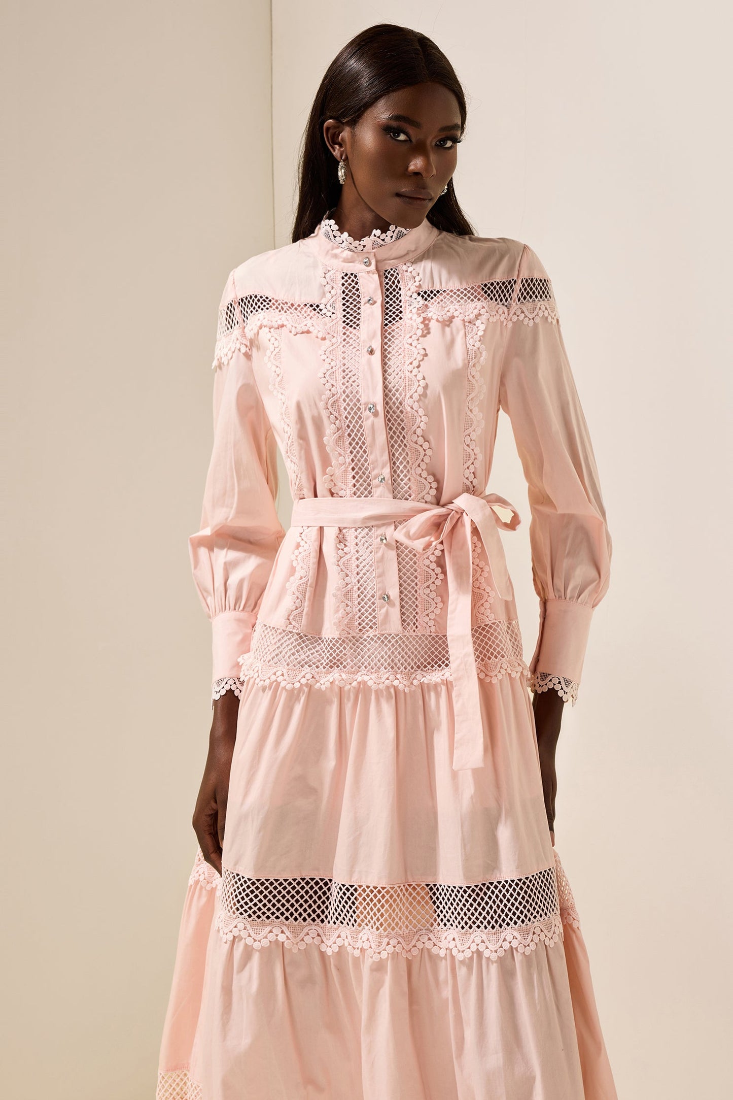 Lace Bottom Midi Dress With Belt