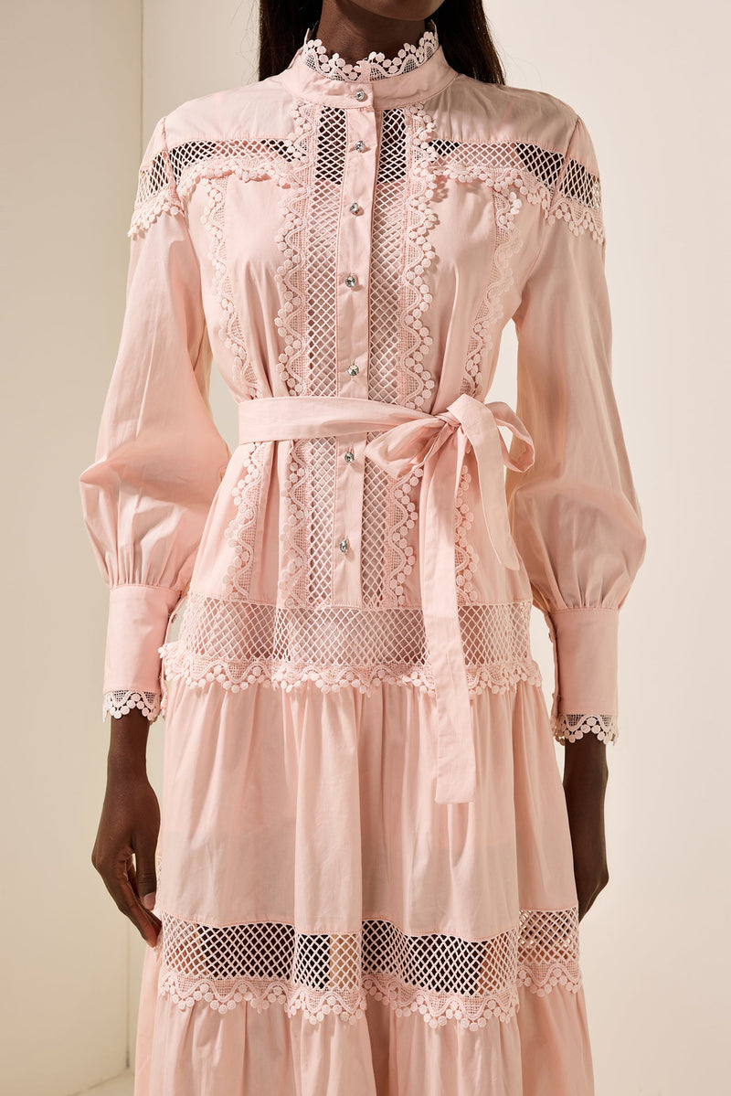 Lace Bottom Midi Dress With Belt