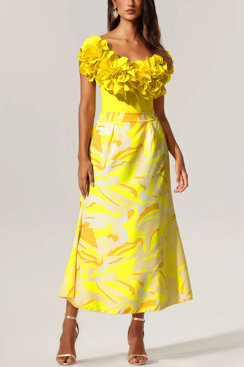 Tulip Off-shoulder Flowers Maxi Two-piece Set