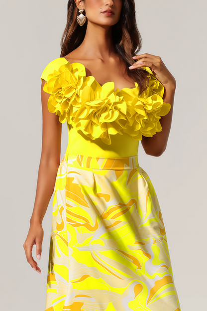 Tulip Off-shoulder Flowers Maxi Two-piece Set