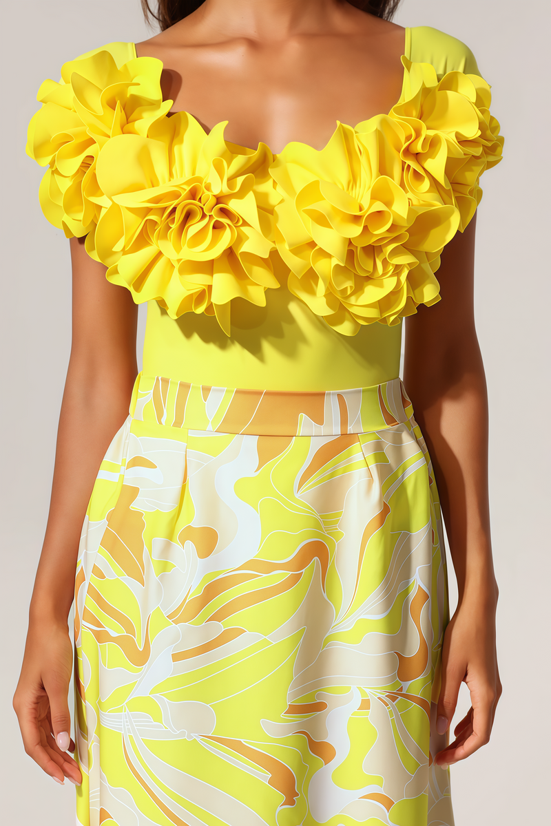 Tulip Off-shoulder Flowers Maxi Two-piece Set