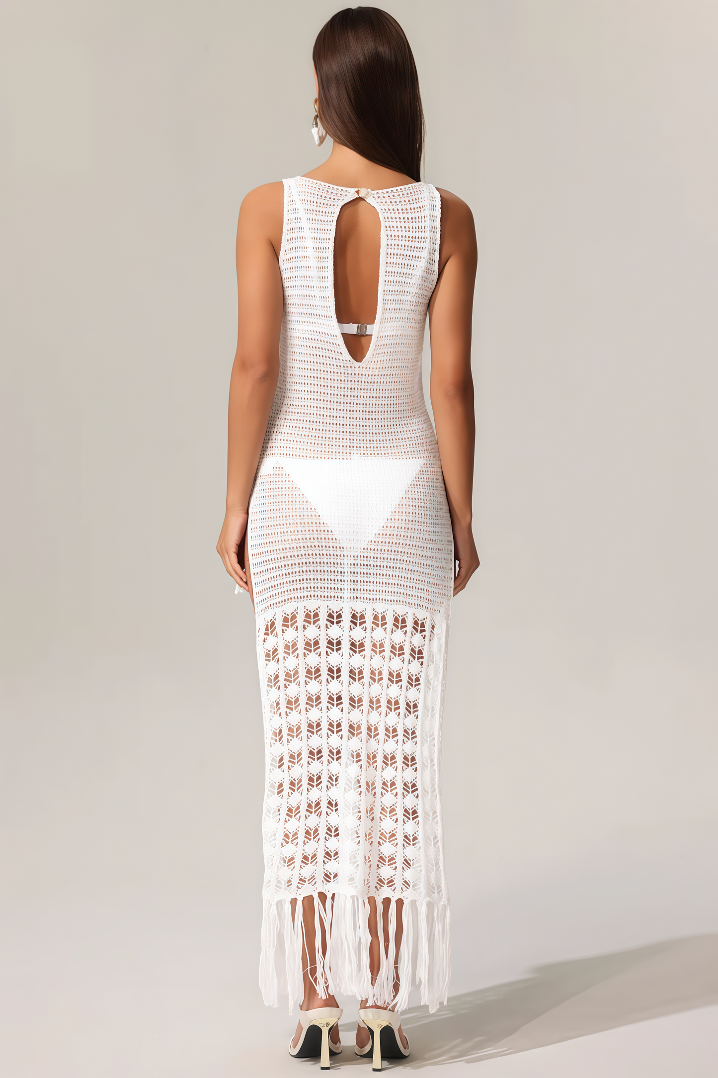 Tinnie Sleeveless Hollow Out High Slit Tassels Maxi Dress